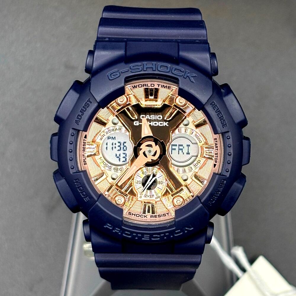 Casio G-Shock GMA-S120MF-2A2 Navy Blue Rose Gold Women’s Watch NIBWT
